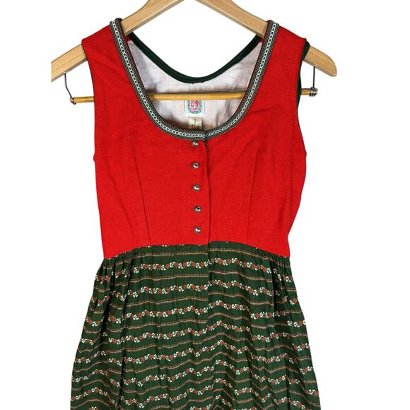 Hammererschmid Trachten Dirndl Dress Red Green Oktoberfest 100% Cotton SZ Small - Picture 3 of 9